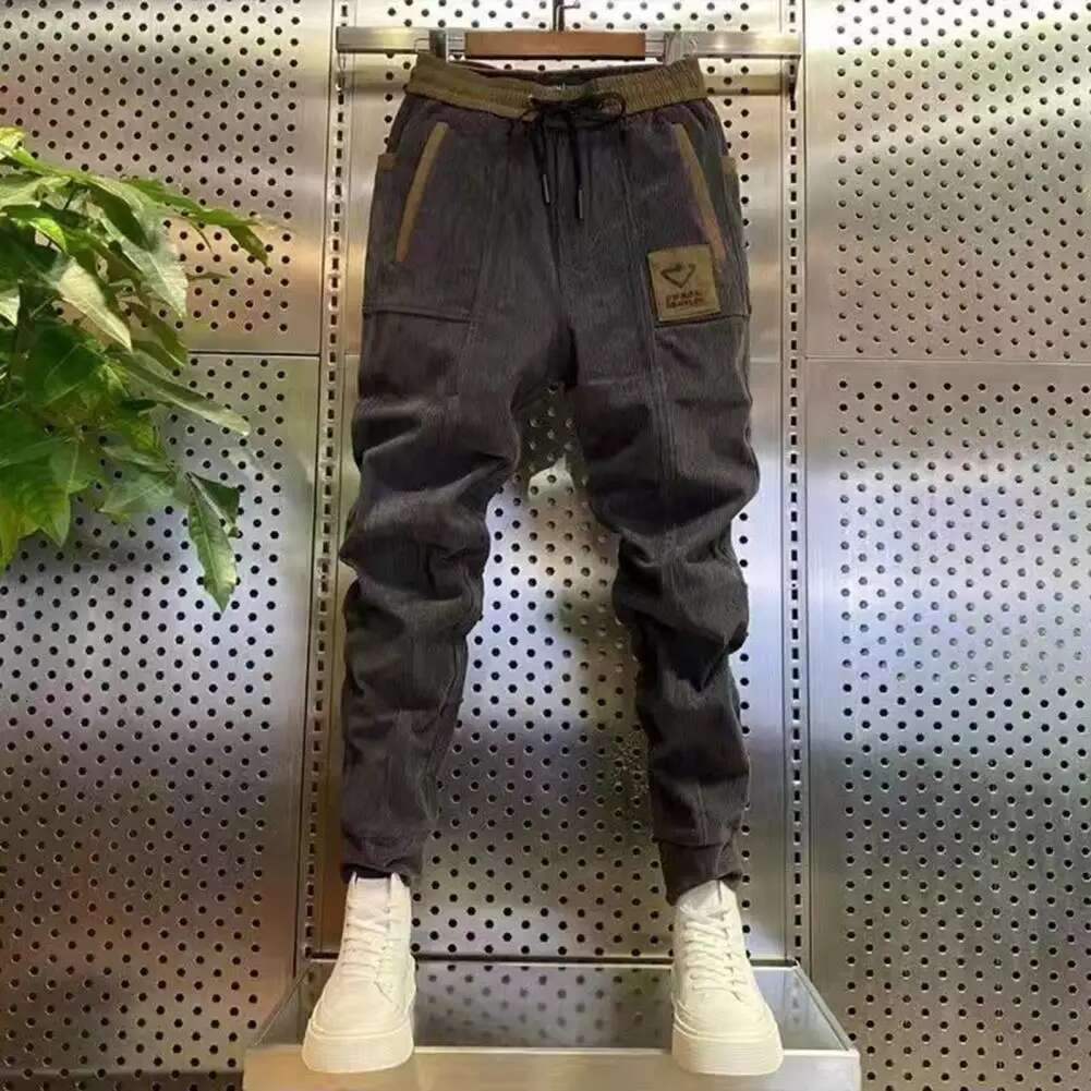 2025 Fashion Designer Summer Men s Casual Pants New Elastic Belt Comfortable Solid Color Corduroy Shrinkable Cuffs Men s Pants Daily Clothing