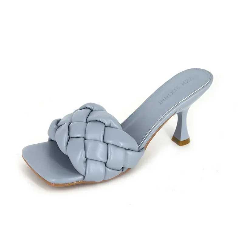 Luxury Slides Women 7cm High Heels Mules Fetish Pumps Individual Weave Leisure Blue Office Ladies Prom Slippers Womens ShoesXJ250311