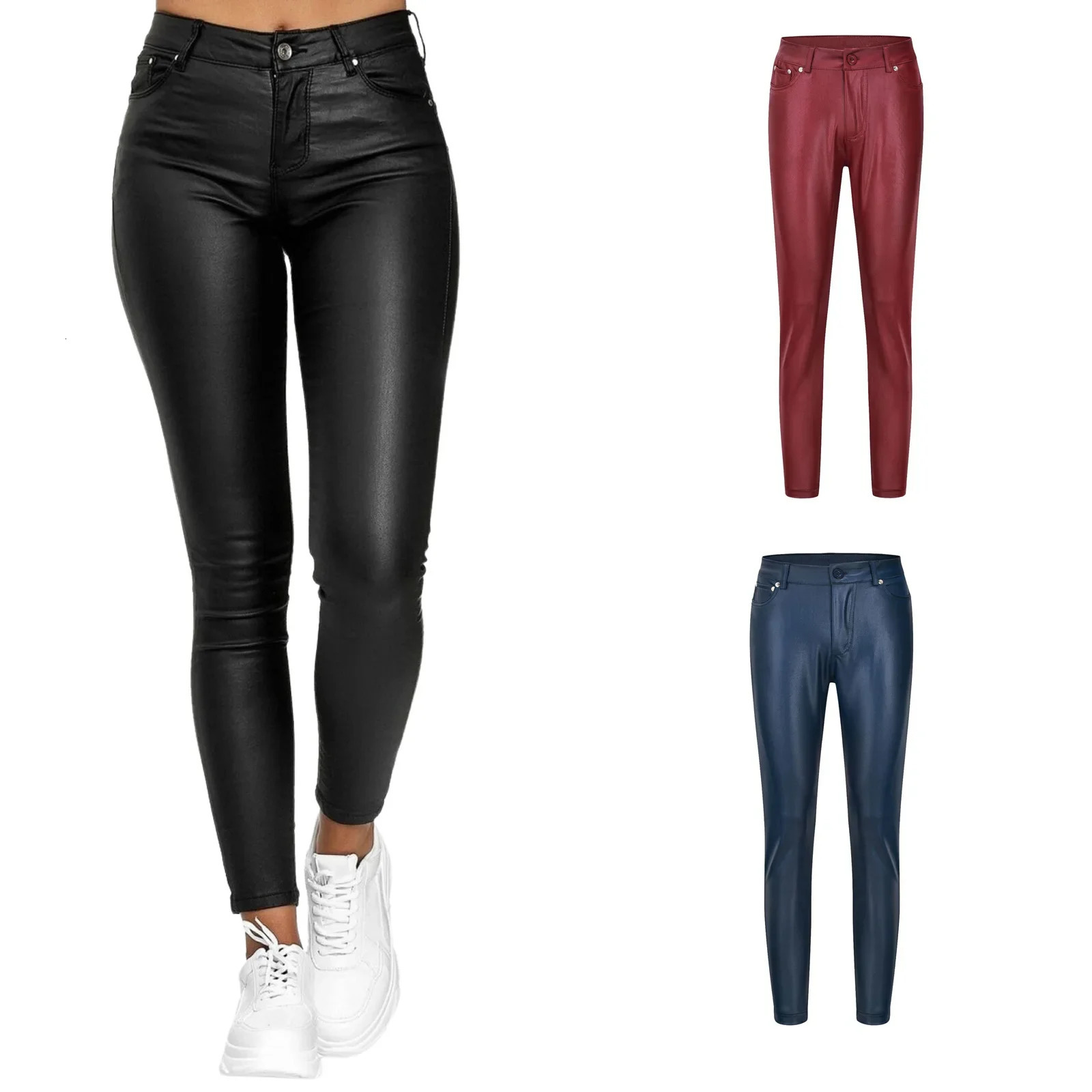 Women PU Leather Pants Black Sexy Stretch Bodycon Trousers Women High Waist Long Casual Pencil Pants Plus Size XS4XL 250305