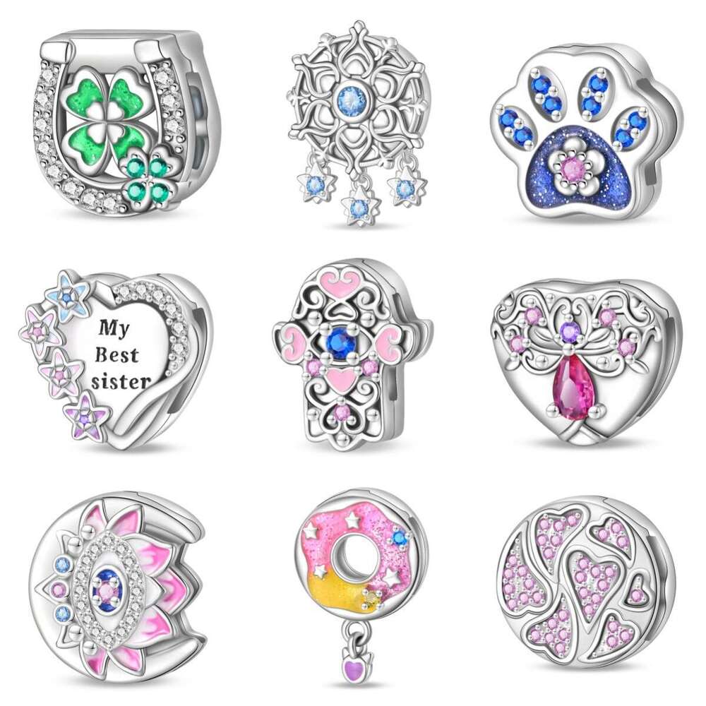 925 Sterling Silver Flat Bead Fatima Charms Lucky Clover Life Tree Beads DIY Jewelry Accessories Fit S925 Snake Bracelet New Style jewelry gift for wo