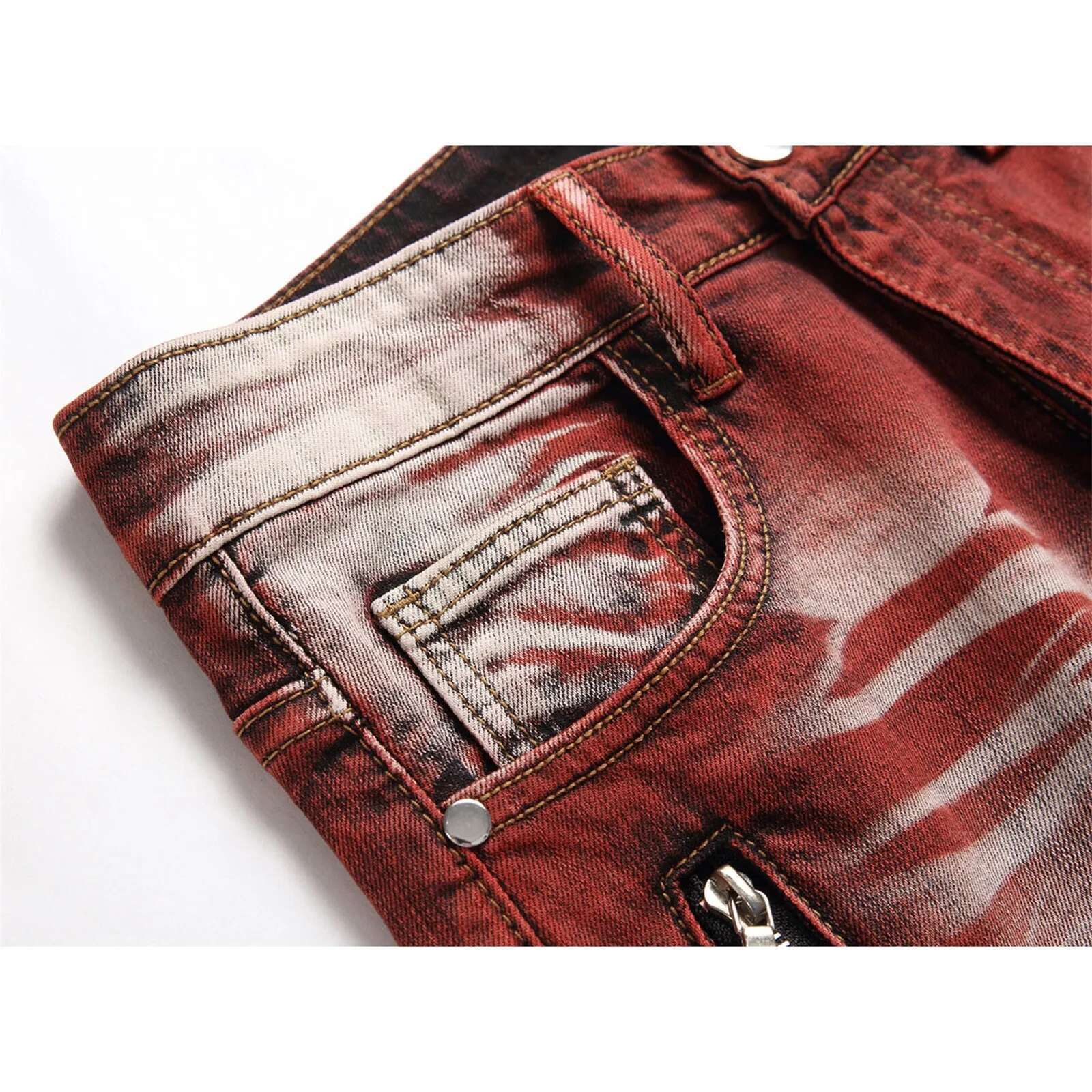 New Motorcycle Style Hollowed Out Perforated Street Tie Dye Gradient Color Personalized Fashion Designer Men s Jeans Business Stretch Outdoor Casual P