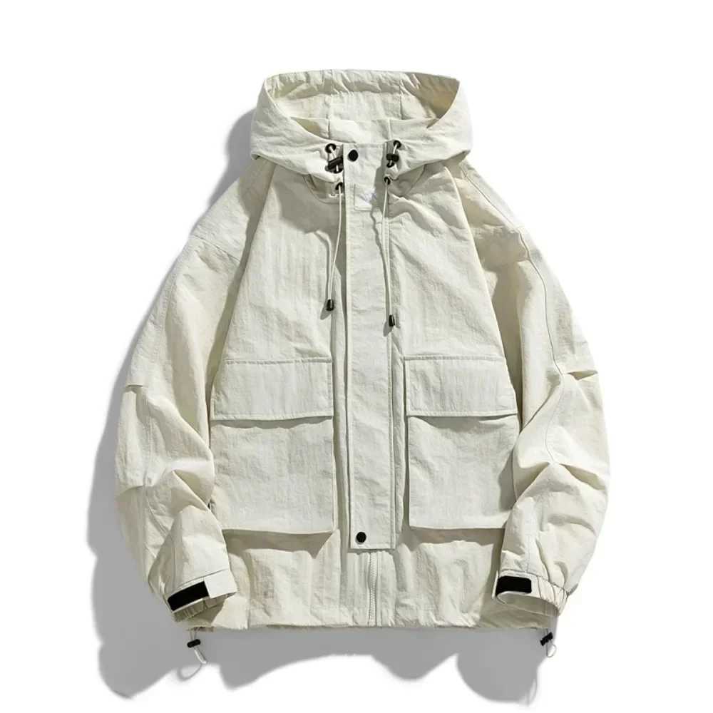 Hoodie Jackets Men Windbreaker Jacket Hip Hop Solid Color Outdoor Sports Hooded Coats Men ClothingT250311