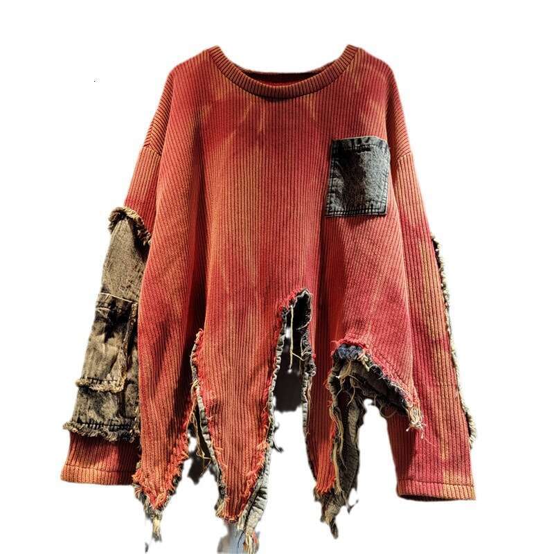 Personalized Patchwork Irregular Vintage Tie Dye Long Sleeved Fashionable Knitted Sweater, Women's Autumn And Winter Styles