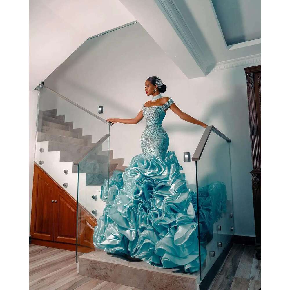 Incredible Beading Prom Dresses, Vacuum Layers Ruffled Pleated Evening Dress, Custom Made Crystal Diamands, Celebrity Party Gown