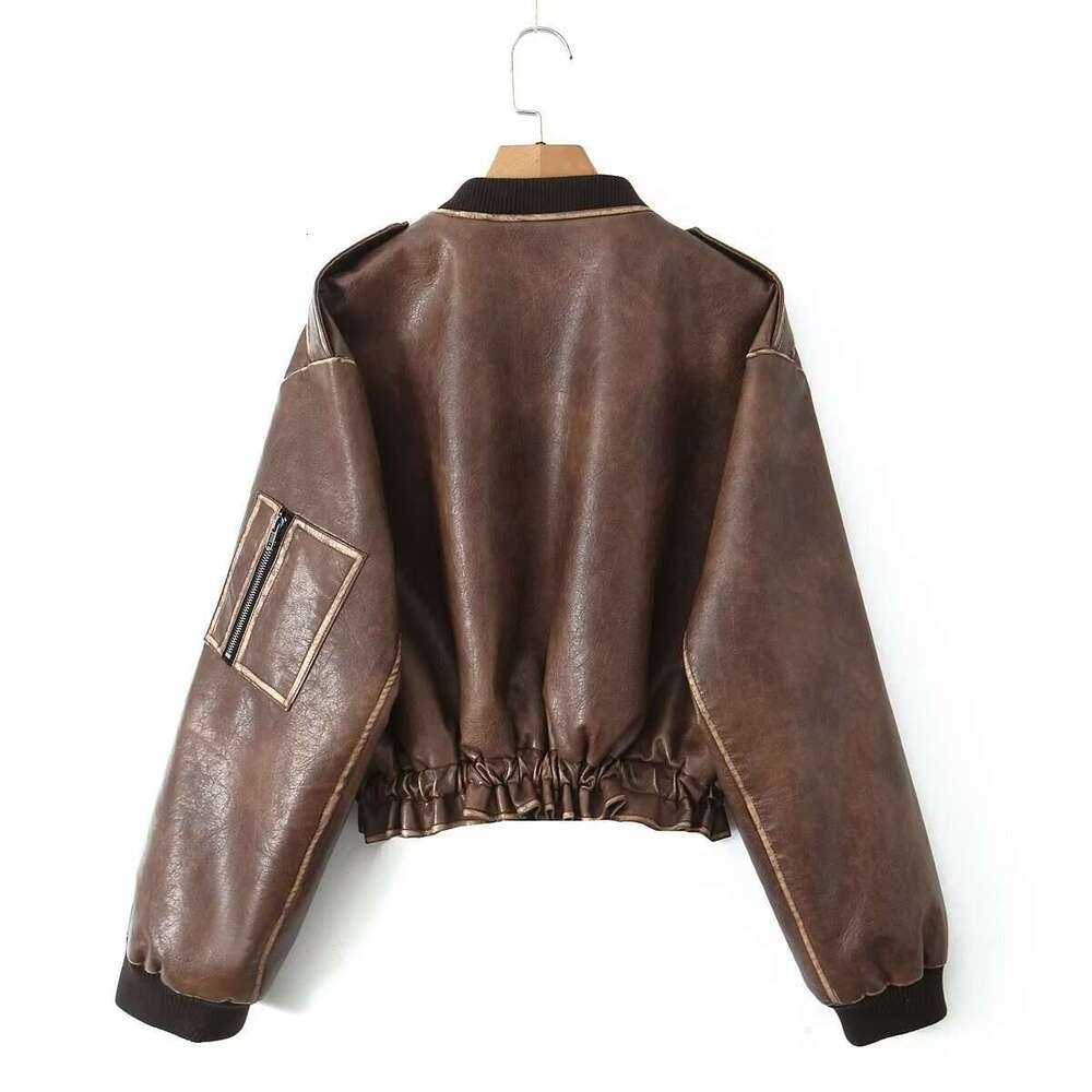 Autumn New Zipper Pilot Stand Collar Motorcycle PU Leather Jacket For Women