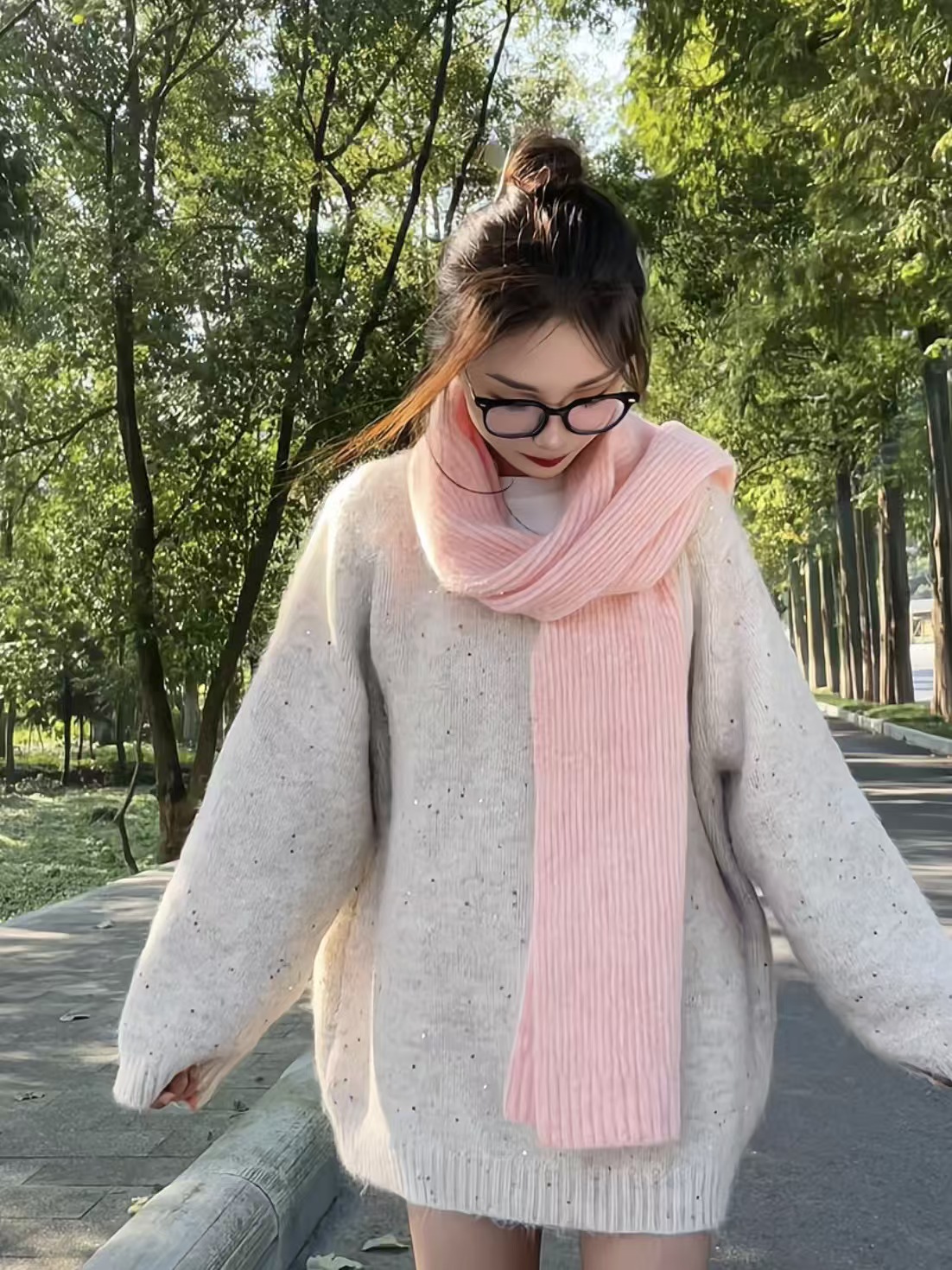 T264 solid color knitted scarf wool cute Korean Japanese style all-match pure high-grade high quality