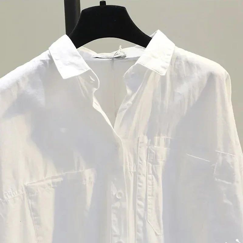 Long Sleeve White Women Shirt Spring Casual Loose Office Blouse Lady Tops Button Simple Woman Clothes Blouses 12616 250310