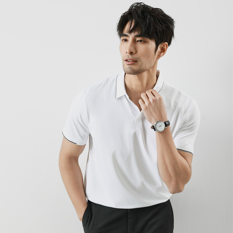 non ironing short sleeved polo for men, with a sense of business sophistication, ice silk drape, high elasticity shirt collar, men's T-shirt trac