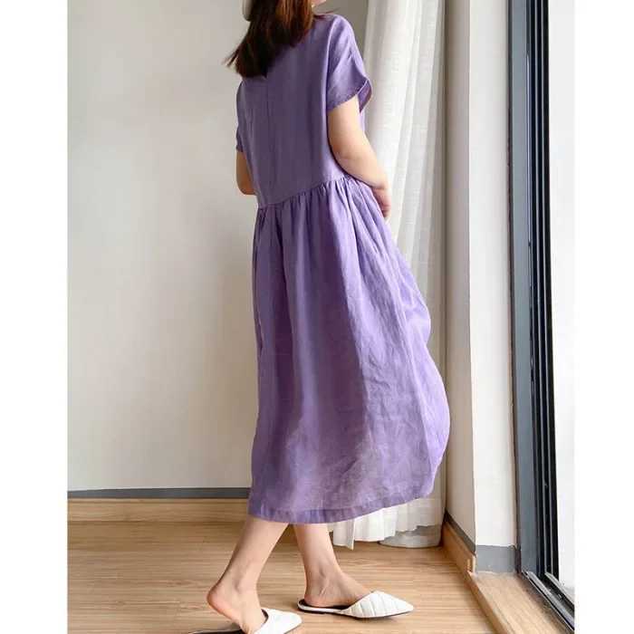 New Long Sleeve Maternity Dress Fashion Clothes for Pregnant Women V-neck Boho Cotton Linen Loose LanternT250311
