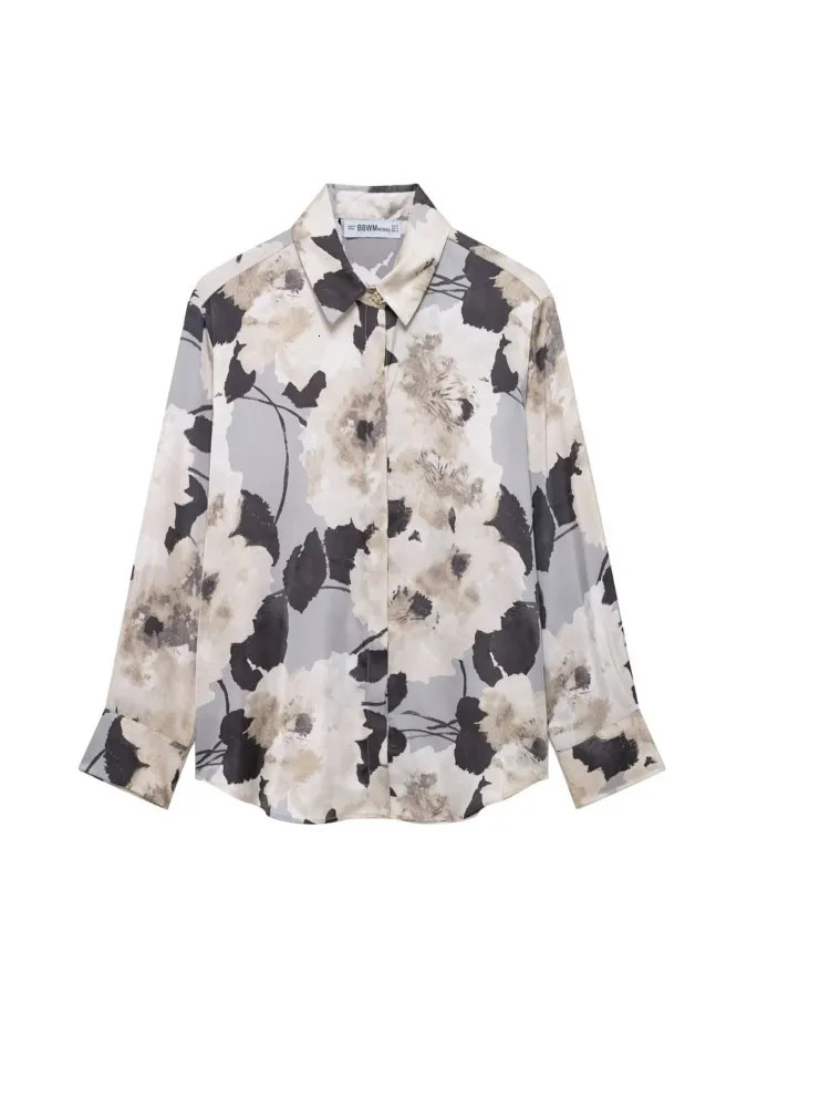 HipSeam Women Print Shirt Spring Clothing Streetwear Long Sleeve Casual Woman Female Shirts Silk Textured Lapel Blouse 250311