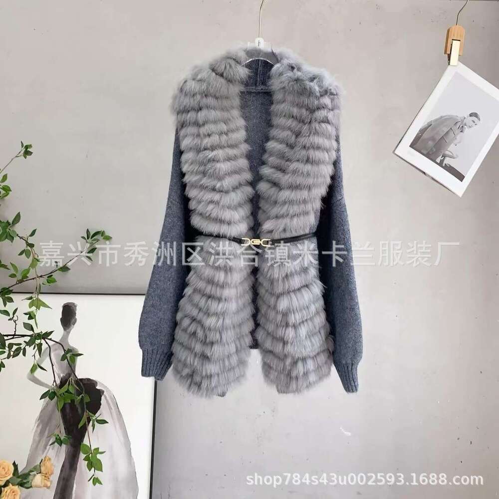 New Genuine Fox Women's Fur Cardigan Jacket, Knitted Sweater, Winter Fur, Spring And Autumn Goods Jacket