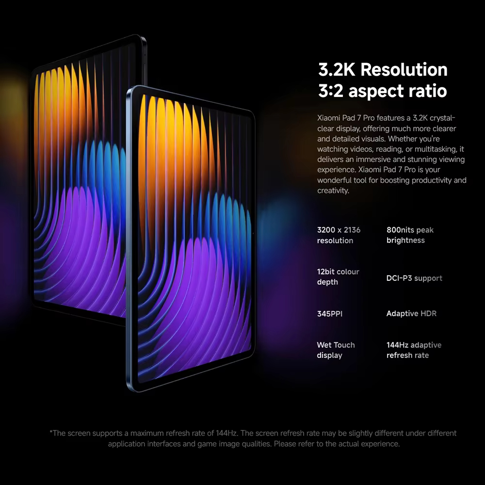 Global Version Xiaomi Pad 7 Pro Snapdragon 8s Gen 3 Xiaomi HyperOS 2 67W 8850mAh Battery 11.2" 3.2K 144Hz crystal-clear display