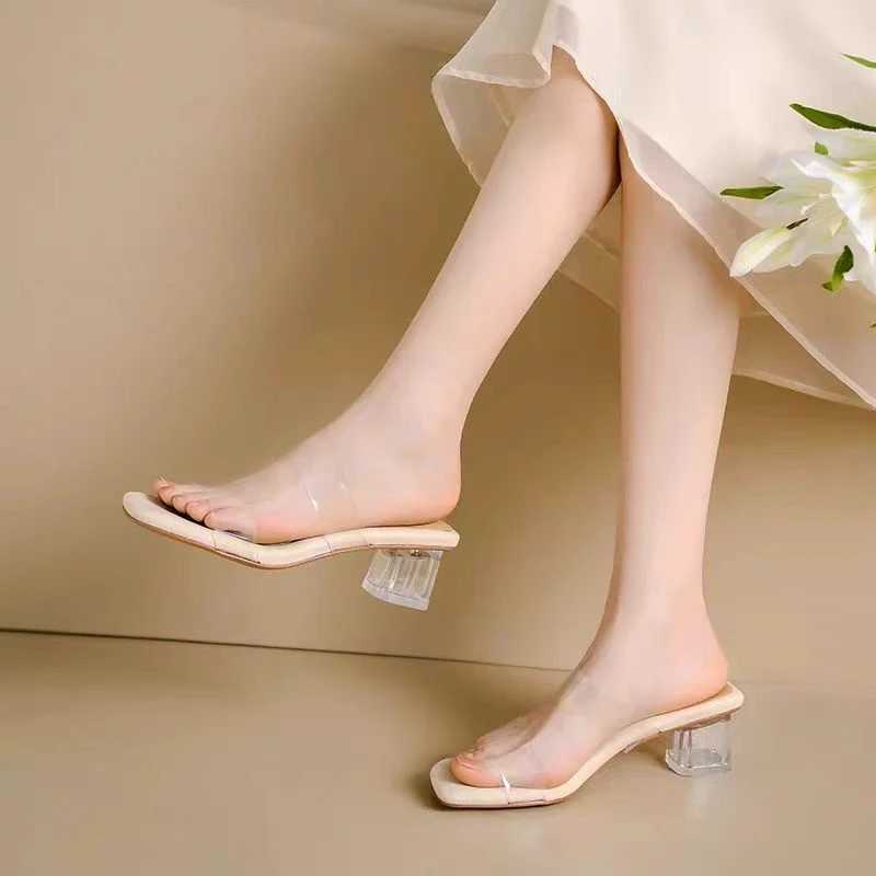 Summer womens pumps sandals PVC jelly slippers open heels high heels transparent Perspex slippers heels transparent sandalsXJ250311