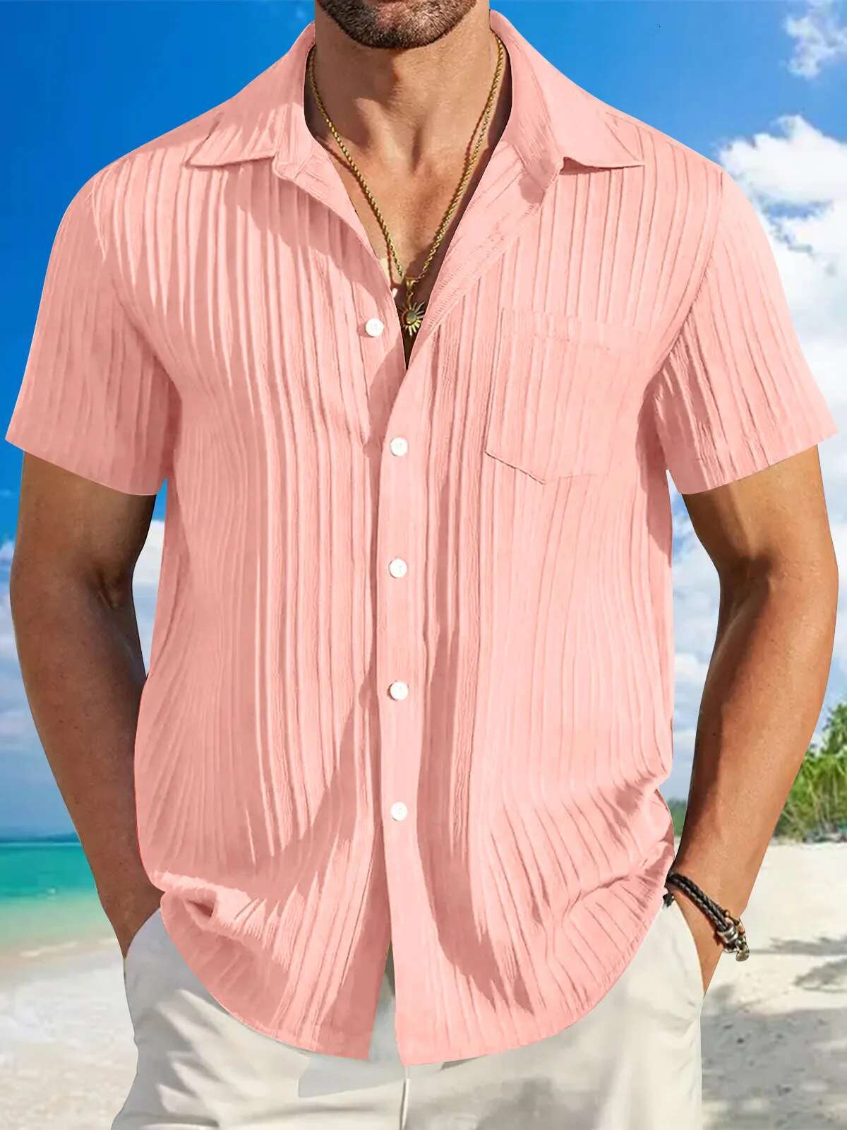 Cotton Hot Sale Men's Short-Sleeved Shirts Summer Solid Color Turn-Down Collar Casual Beach Style Plus Size