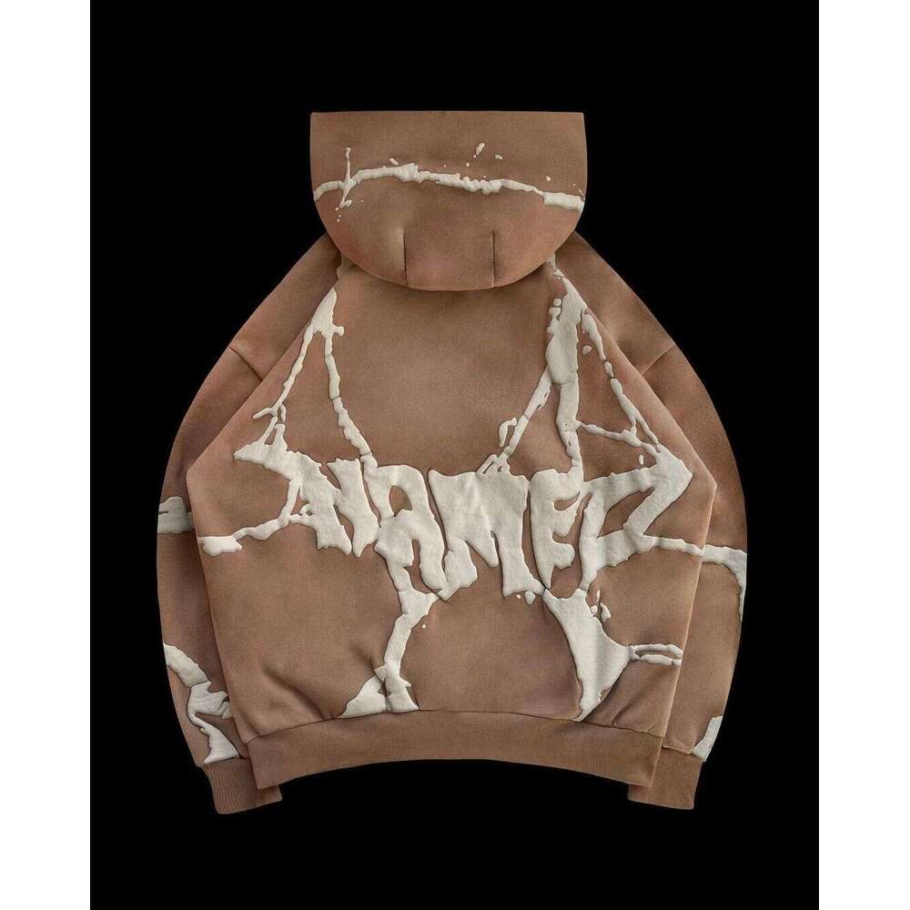 Thickened Velvet Foam Printed Three Color Hooded Sweatshirt For Autumn Winter, Loose And Personalized Set Y2k