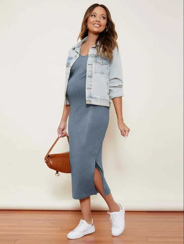 New Spring Summer Maternity Sundress Long Knit Pregnancy Casual Dress Off Shoulder Beach Wear Clothes For Pregnant Women OutfitsT250311