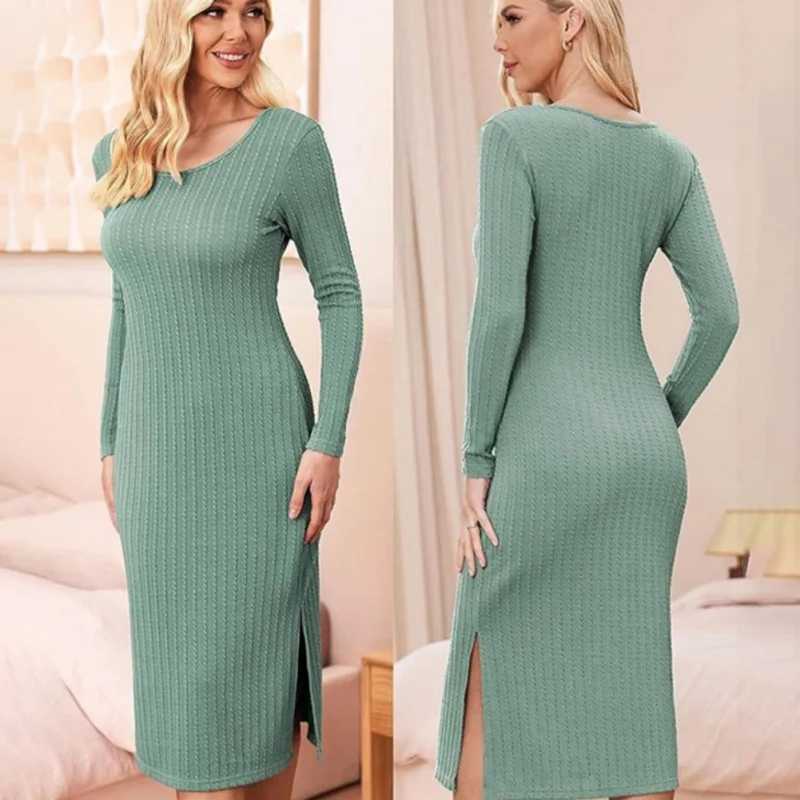 New Hot Sell Maternity Dresses Round Neck Long-sleeved Tight Solid Color Knit Ribbed Maternity Dress Spring Fall Women ClothesT250311