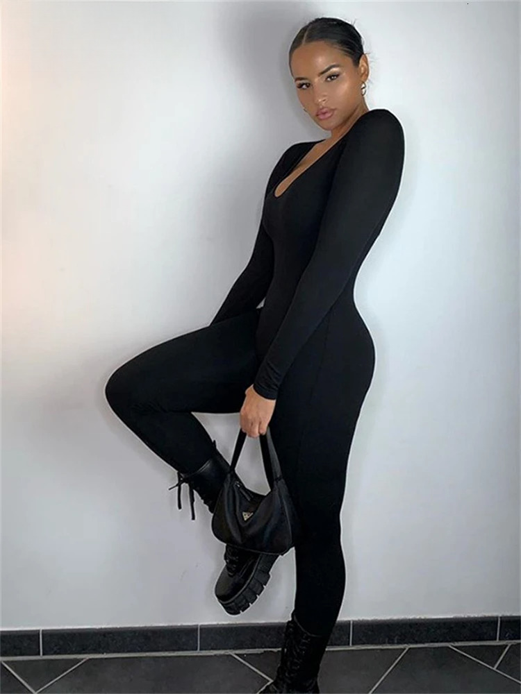 Nibber Basic Bodycon Jumpsuit For Womens Clothing Casual Brown Fiess Rompers 2023 Y2k Playsuit Activity Streetwear Overalls