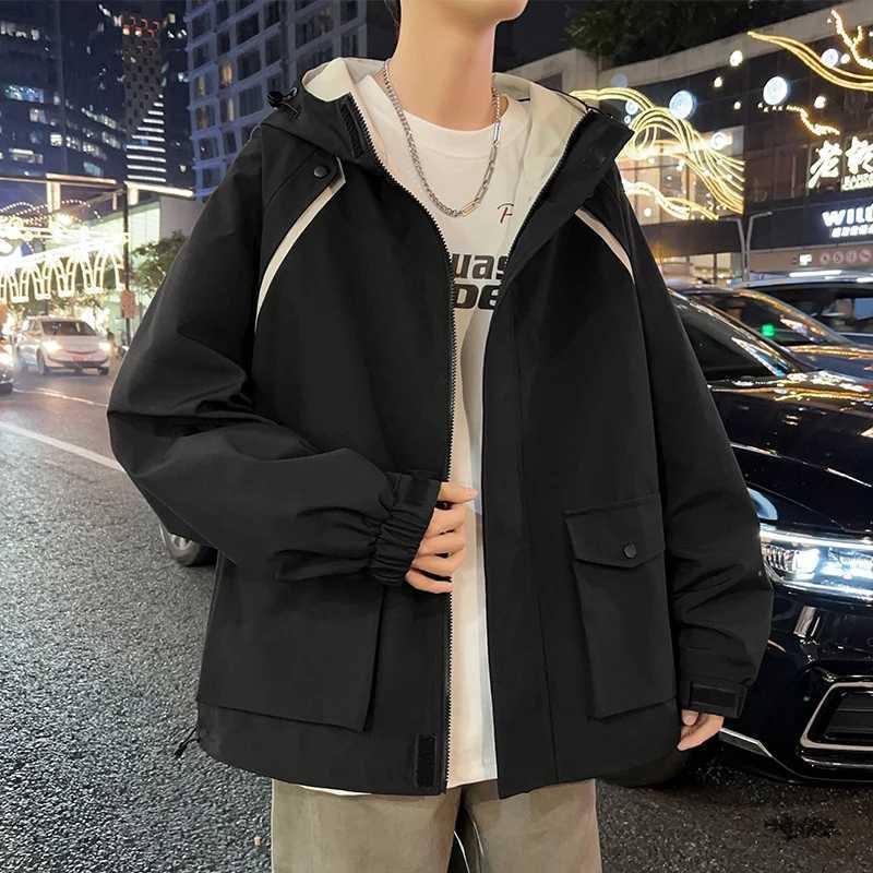 2025 New Spring Jacket Men Korean Fashion Unisex Hooded Windbreaker Multi-Pockets Casual Jackets Oversized Coat Plus Size 8XLT250311