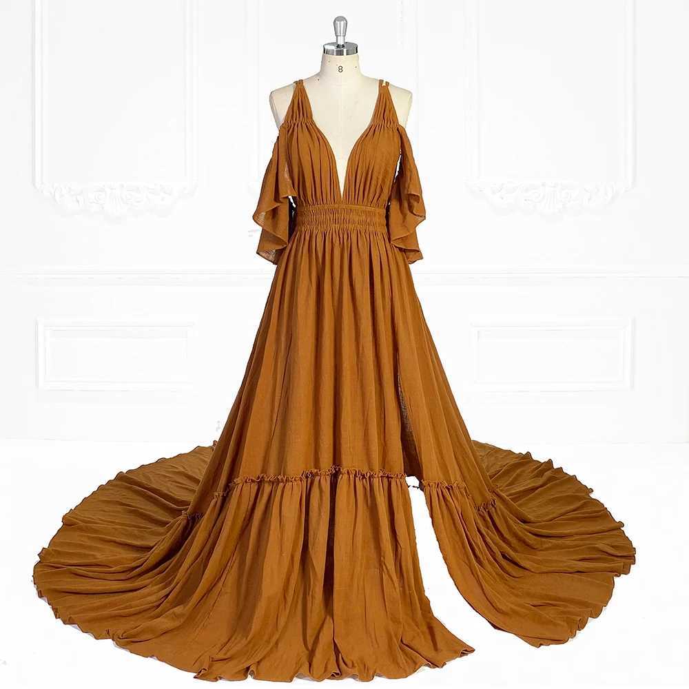 Elastic Waist Boho Beach Dress Side Slit Woman Photo Shoot Dresses Pregnancy Shooting Dress YEWEN YW231106 X250224