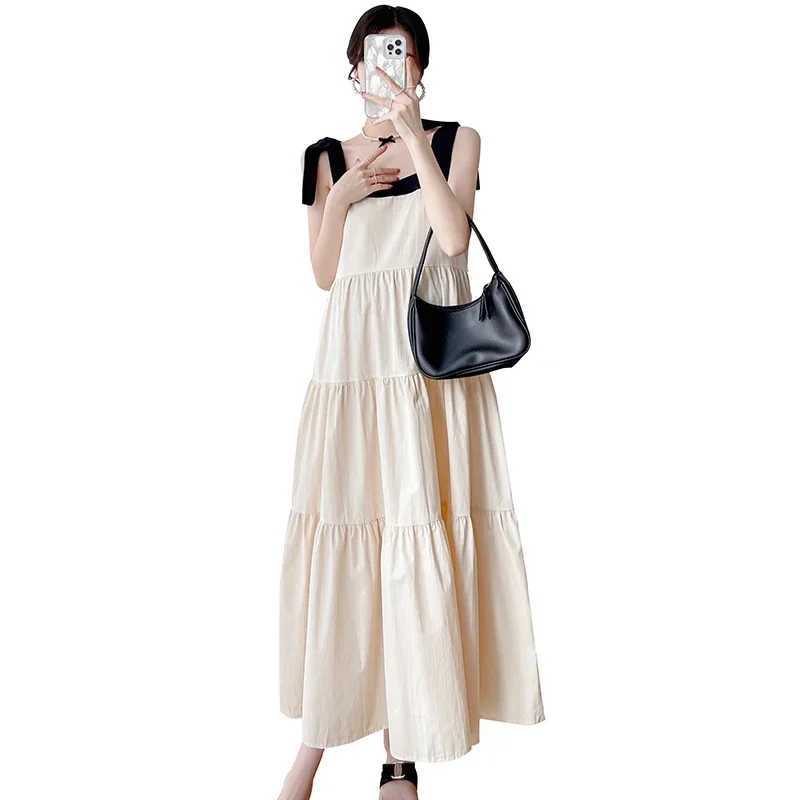 Summer Sweet Pregnant Women Dress Backless Square Collar Sleeveless Maternity Strap Dress Long Loose Pregnancy Beach Dress LooseT250311