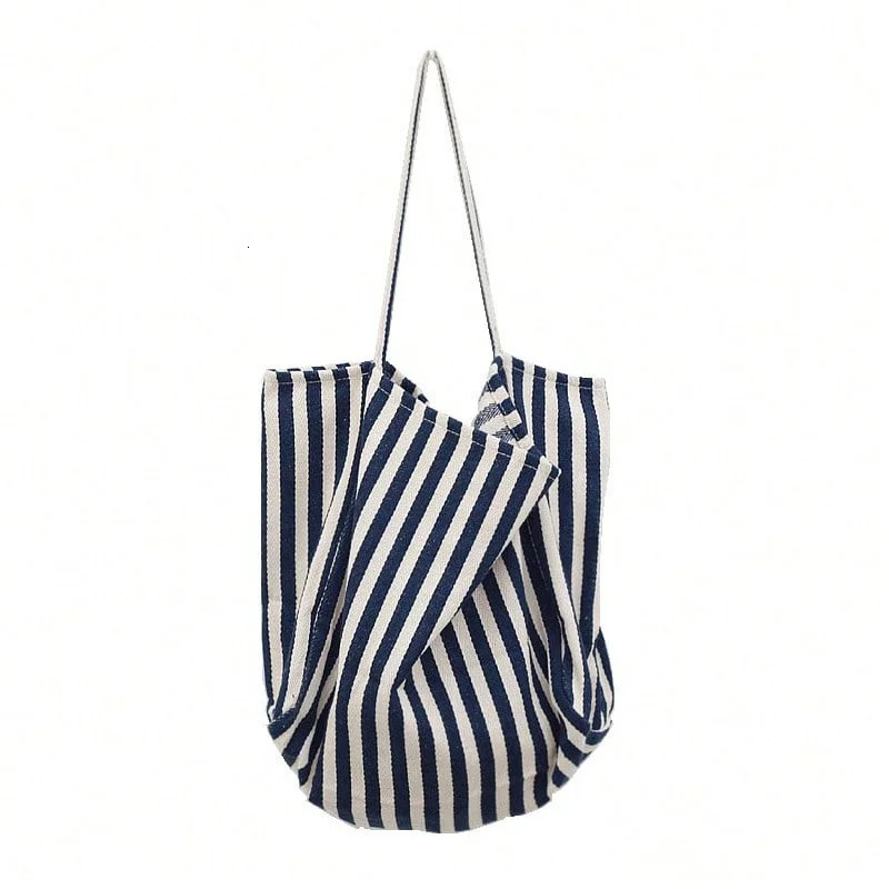 1PC Retro Art Storage Handbag Minimalist Stripe Canvas Bag Large Capacity Multi functional 250311