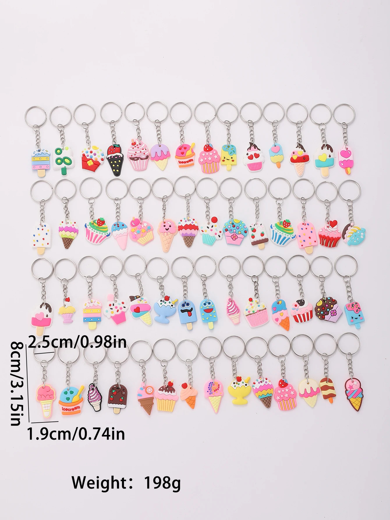 56pcs/set Cartoon Ice Cream Keychain Cute Soft Key Chain Ring Wallet Bag Backpack Charm Birthday Party Decor Women Girls Gift 250305