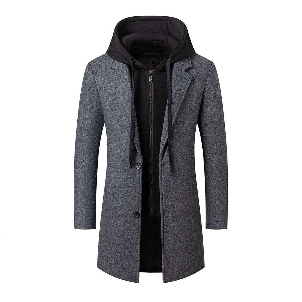Autumn And Winter Business Thick Woolen Fashionable Hooded Style, Detachable Coat, Men's Coat