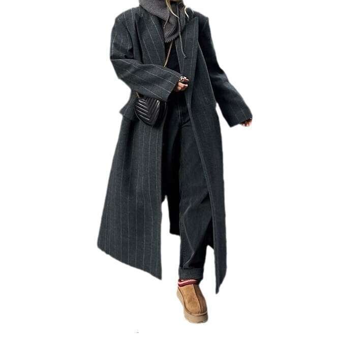 2024 Lapel Sleeved Coat, Stylish Commuting Striped Long Coat