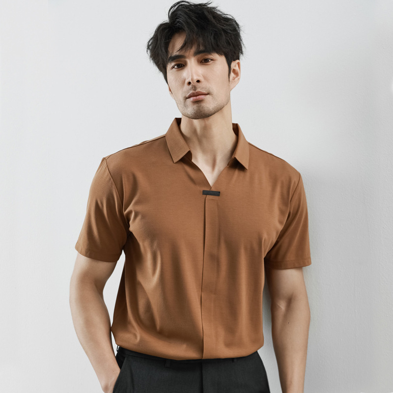 Traceless pressure glue short sleeved POLO shirt for summer new T-shirt Korean version high-end ice silk drape high elastic men's clothing tracks