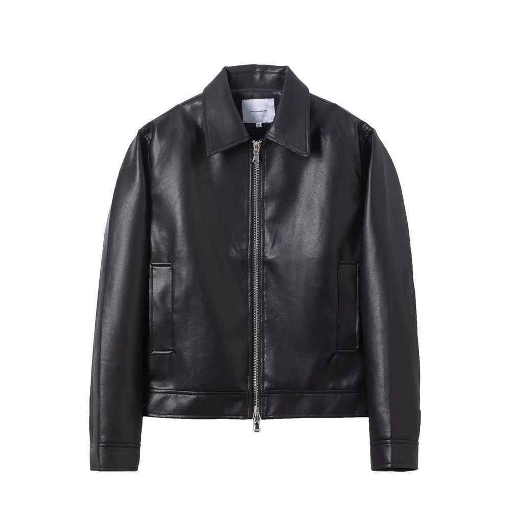 Mens Short Moto Leather Jacket. Solid Color Loose Fit with Metal Double-headed Zipper. Casual PU Leather Jacket.T250311