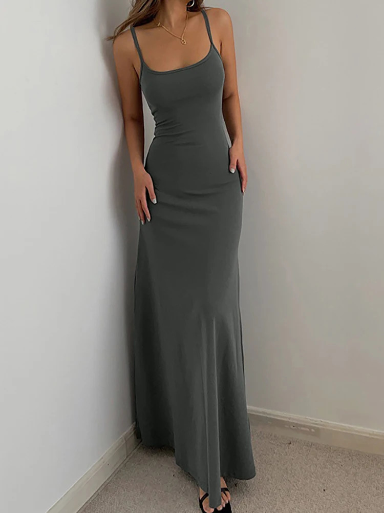 Summer Womens Fashion Simple Temperament Suspender Long Backless Slim Waisted Sexy Sweet And Spicy Casual Dresses 250311