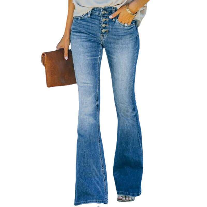 Spring Summer Long and Slimming Multi Button Micro Pull Pants Water Washed Women's Jeans 2025 New Casual Fashion Trendy Clothing