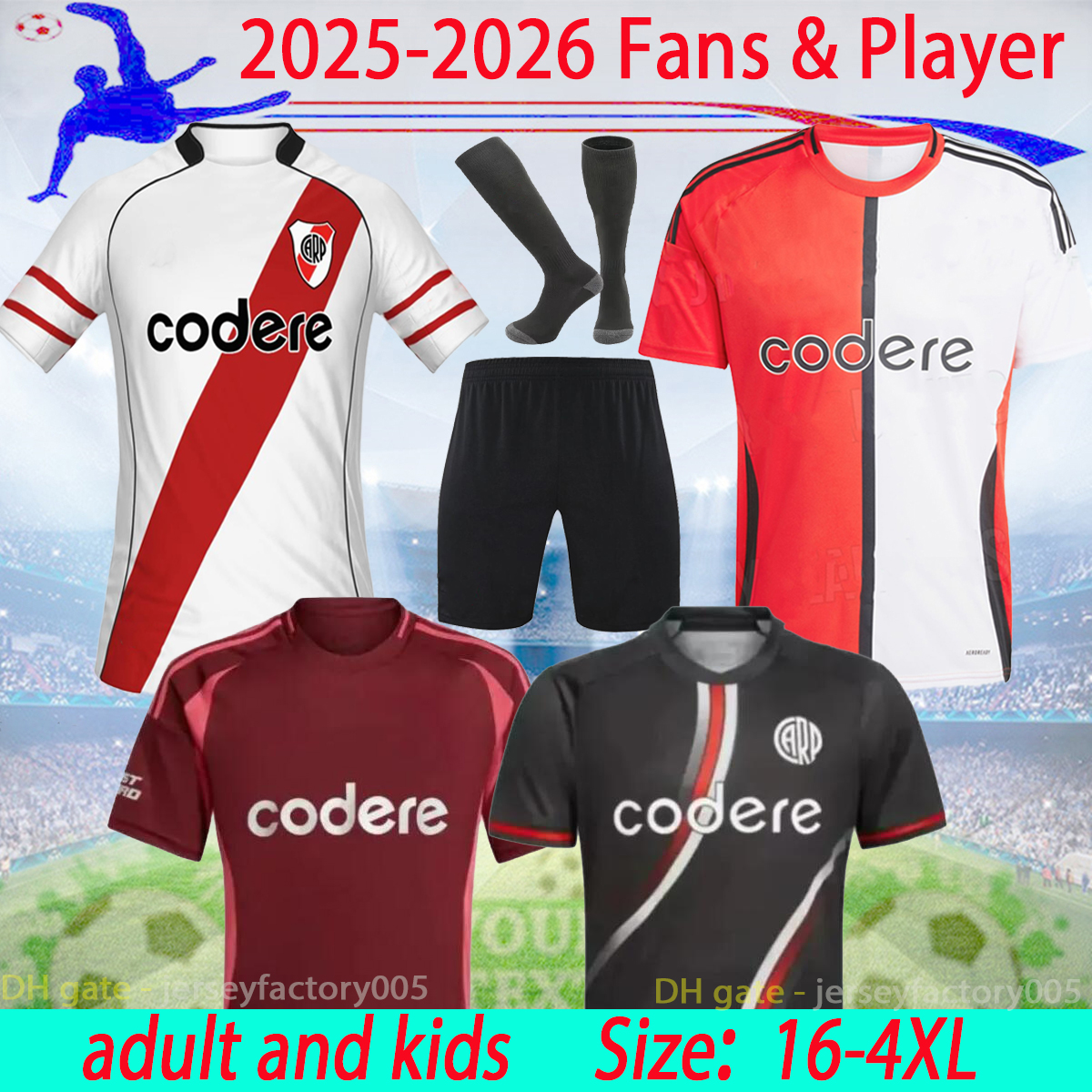 Men's & Kid's River Plate Soccer Jersey 2025 Player Version - Sizes 16-4XL
