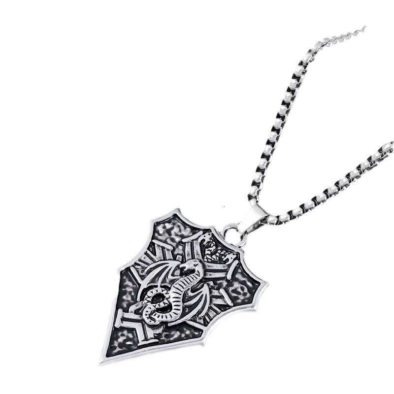 Dragon Knight Badge Shield Necklace Trendy Punk Titanium Steel Personalized Men's Hip Hop Pendant Sweater Chain