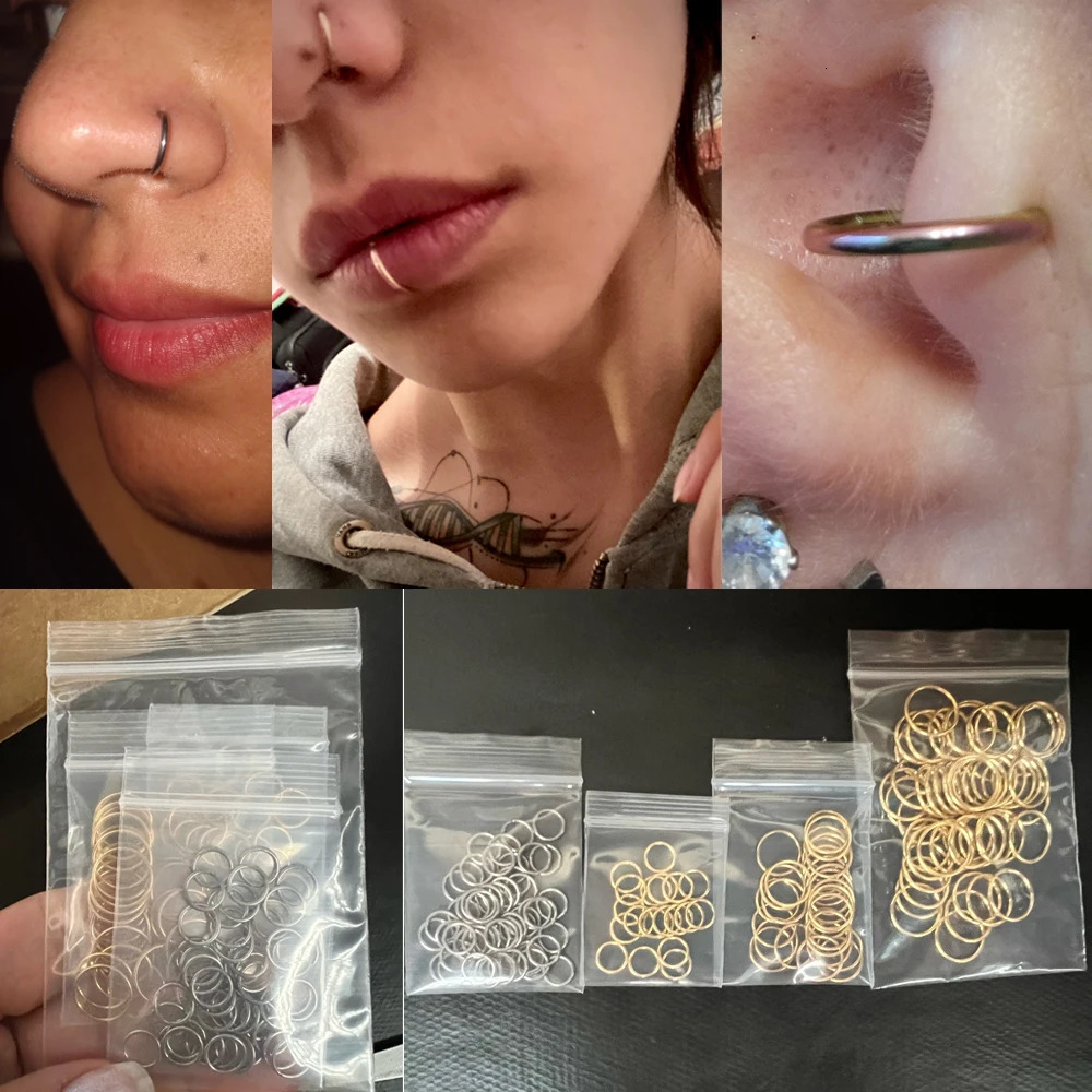 50pcs100Pcs G23 Nose Piercing Hinged Segment Hoop Ring For Women Men Septum Clicker Ear Helix Earring Jewelry 250213