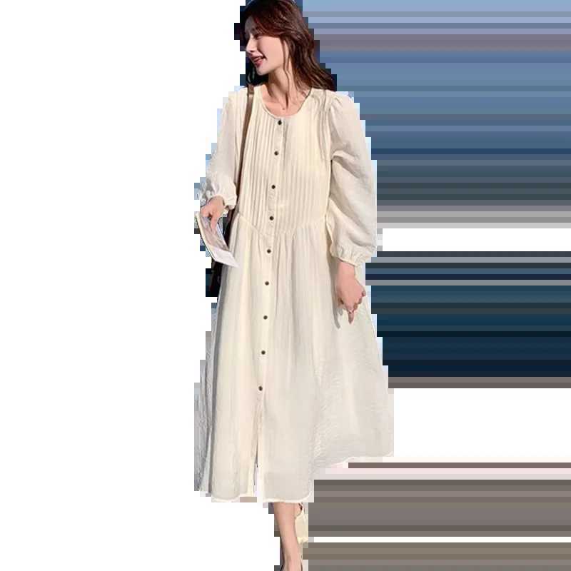 2025 Spring Maternity Holiday Clothes Plus Size Pregnant Woman Long Sleeve Beach Dresses Single-breasted Pregnancy Shirts DressT250311