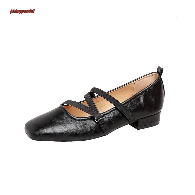 Soft leather handmade for women 2024 new square toe cross strap Mary Jane French style shallow mouth single shoes ddmypanda