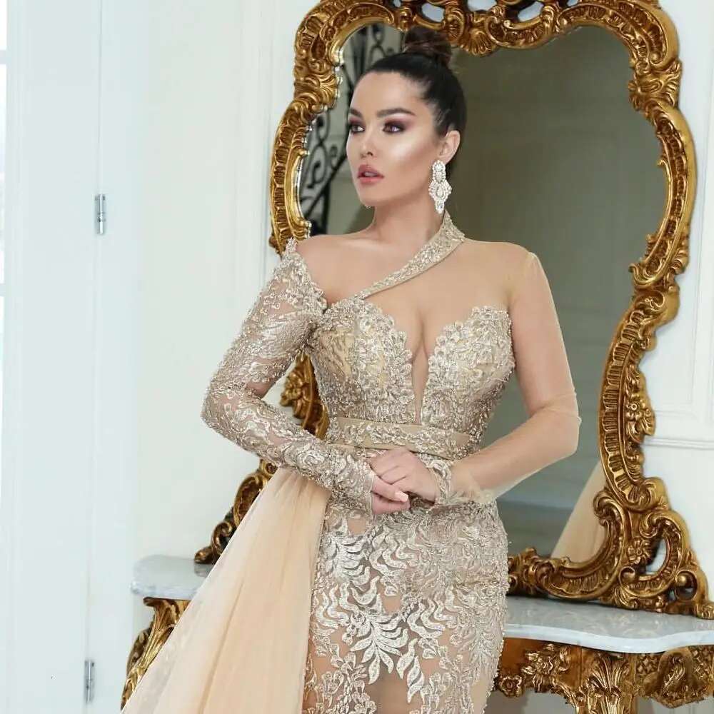 Long Sleeve Mermaid Prom Formal Evening Occasion Beaded Crystal Fiesta Dresses Masquerade Custom