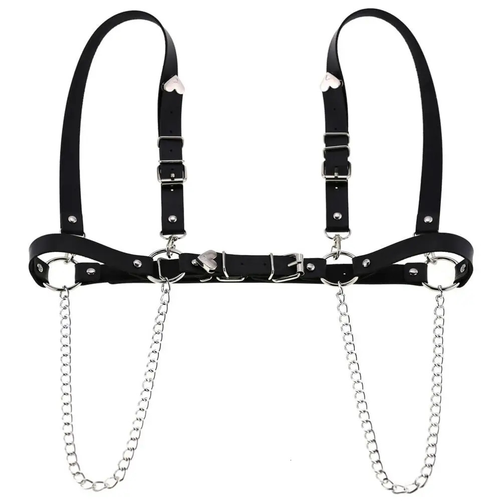 Punk Body Chain Belt Black Heart Waist harness Straps With Chain Rave Festival Jewelry Accessories Adjustable 250303
