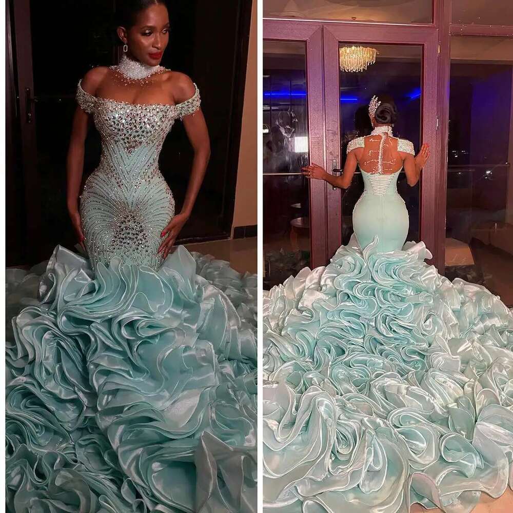 Incredible Beading Prom Dresses, Vacuum Layers Ruffled Pleated Evening Dress, Custom Made Crystal Diamands, Celebrity Party Gown