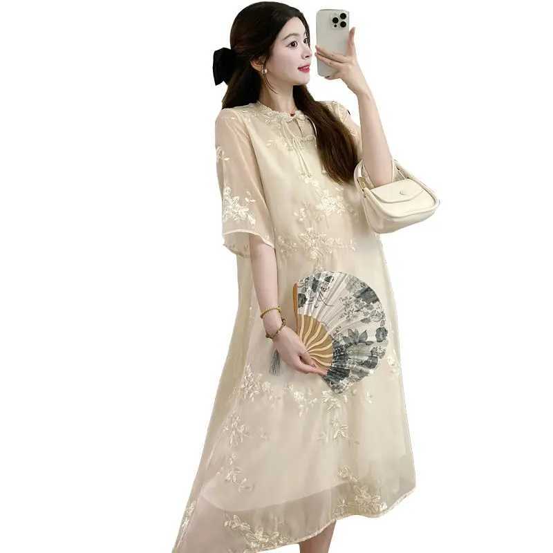 Chinese Embroidered Improved Hanfu Maternity Dress 2024 Summer Fashion Loose Maternity Dress Pregnant womens long dress LF902T250311