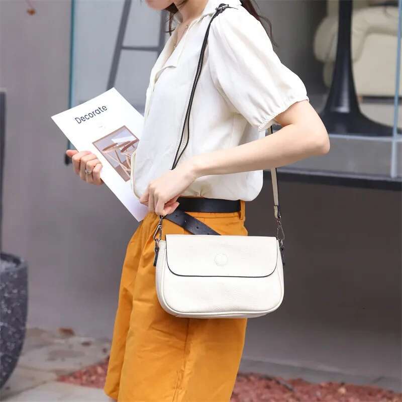 2 Straps Genuine Leather Women's Classic Handbag Ladies' Versatile Simple Shoulder Bag, Soft And Lightweight Crossbody Bag