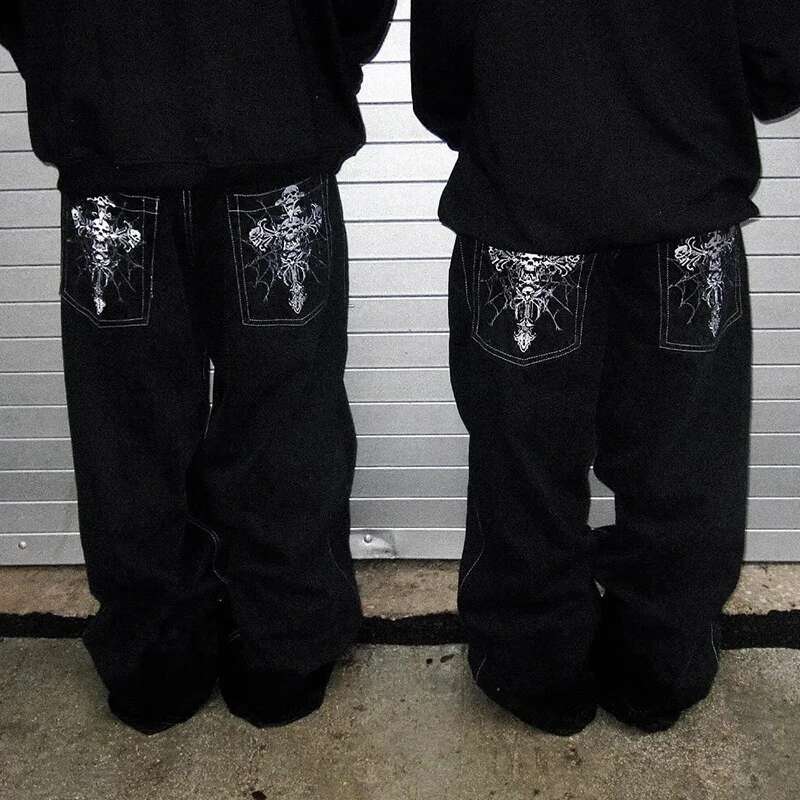 2025 New Y2K Street Wear Jeans American Street Wear Men's And Women's Skull Pattern Fashion Designer Men s Straight Leg Wide Leg Pants Hip H