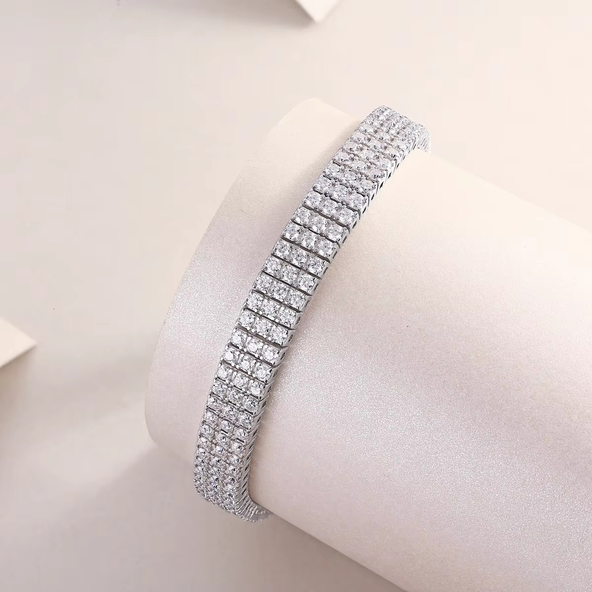 Moissanite 3mm Three Row Tennis Link Bracelet - 925 Sterling Silver Jewelry for Women