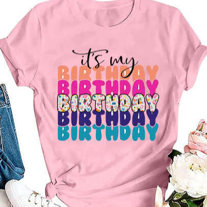 Women's top e-commerce birthday printed color cotton t-shirt 2025 temperament versatile new trend clothing ins