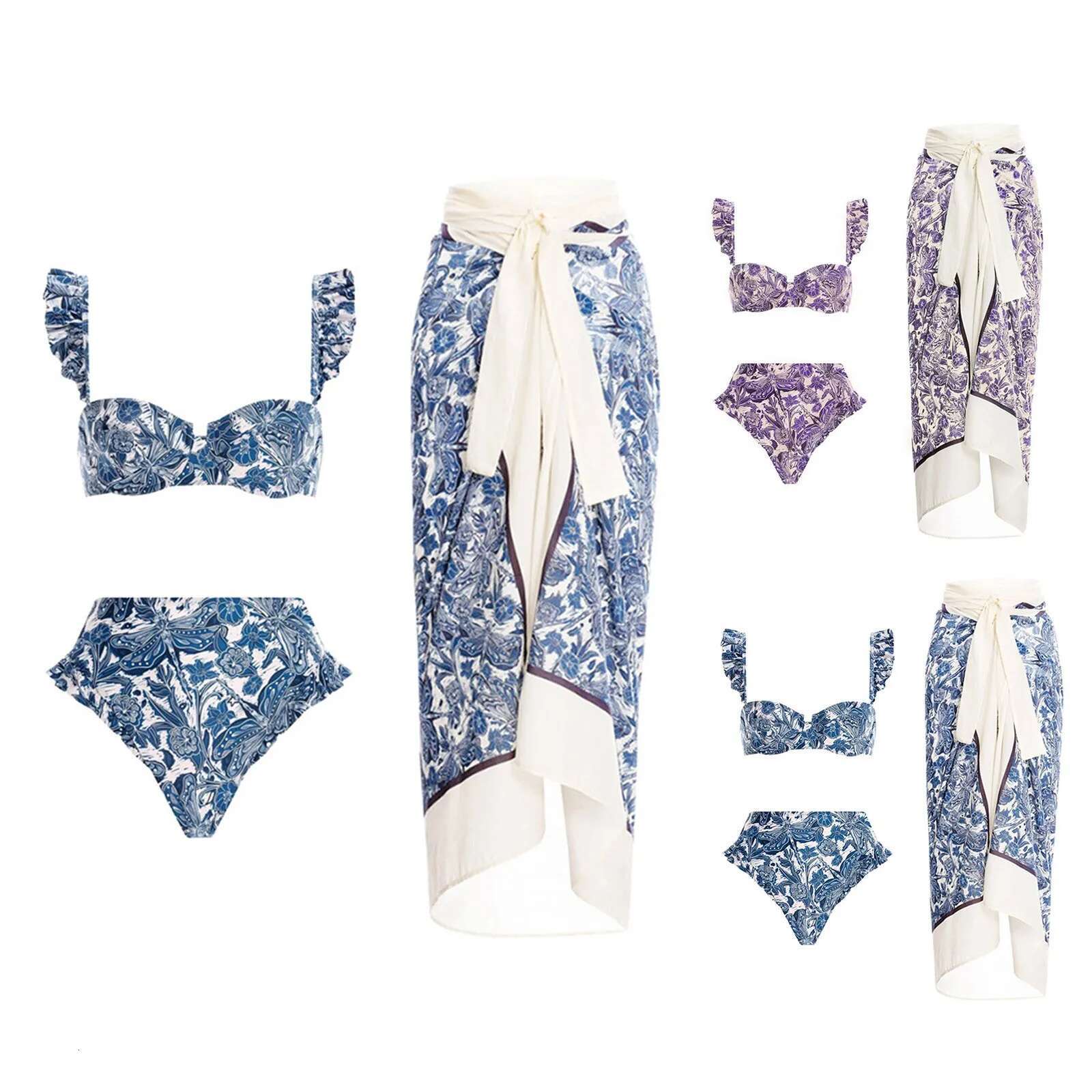 Female Bathing Suit Beach Wear Women Bikini Sexy High Waisted Skirt Split Swimsuit Three Piece Set Summer Swimwear
