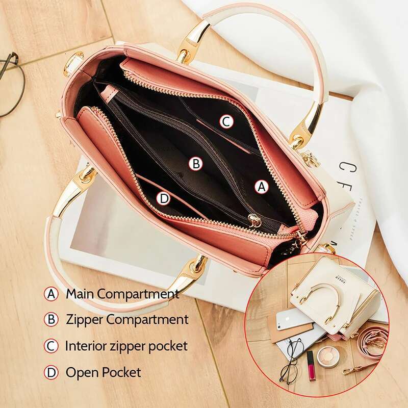 FOXER Women Crossbody Shoulder Female Split Leather Top-Handle Bag Large Capacity Handbag Stylish Messenger Simple Chic Tote