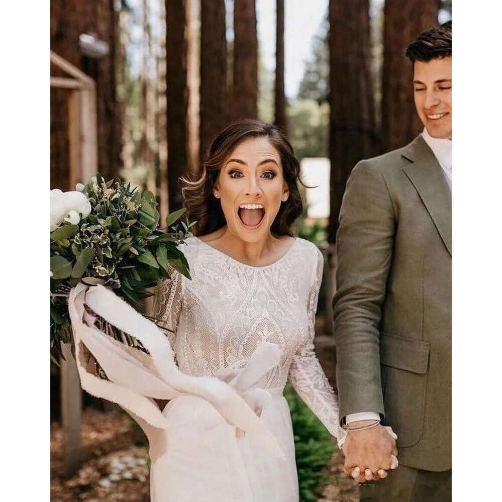 A-E Wedding Custom Made Bohemian Dresses Sexy Backless Long Sleeve Country Boho Bridal Gowns Dress