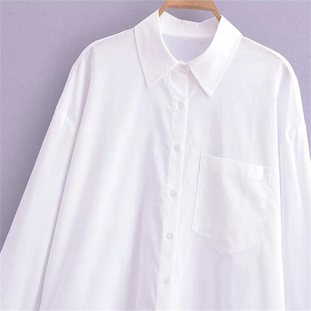 ZAR SpringSummer Womens Pocket Decoration White Loose Slimming Basic Long sleeved Pure Linen Shirt 250311